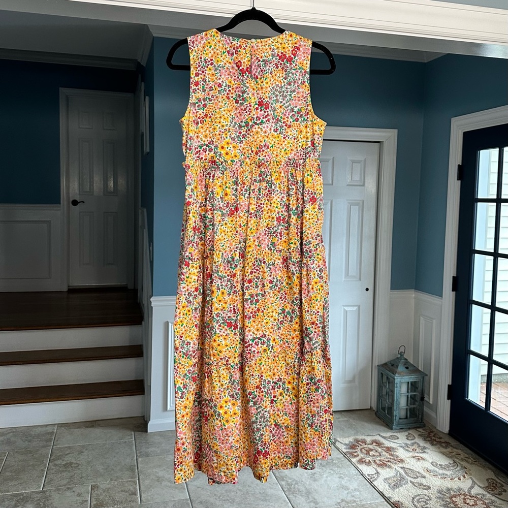 J.CREW Mixed Floral Sleeveless Tiered Midi Dress Pockets 4 - Picture 4 of 9